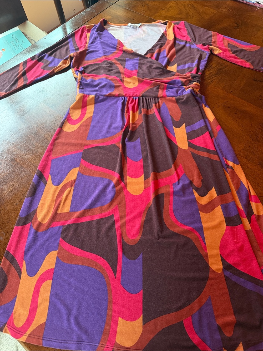 Boden Multicolor Asymmetrical Wrap Dress - Purple, Pink, Orange, Brown